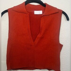 Burnt Orange Crop Tank Top - Size M - Isalis - Collar V-Neck